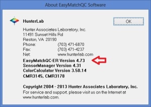 In EasyMatch QC-ER, go to Help/About to determine the software version.